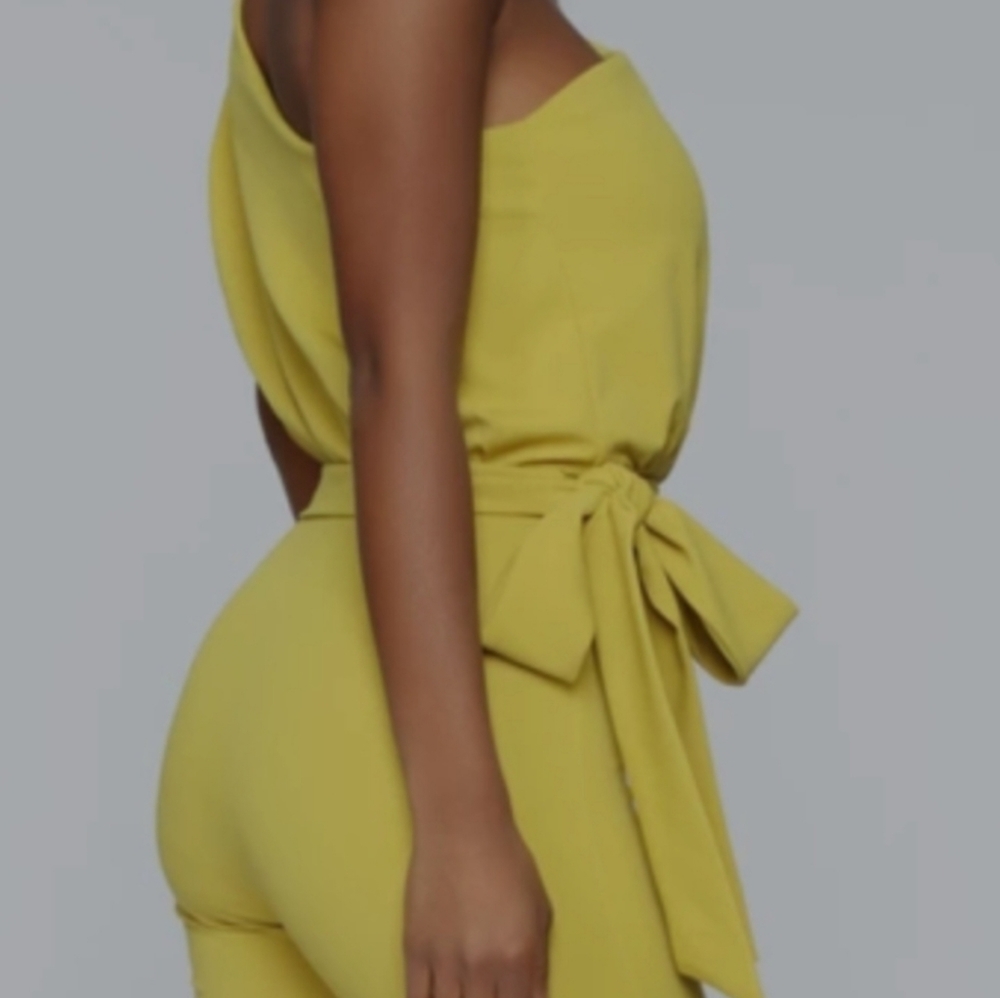 Beautiful mustard yellow one sleeve jumpsuit